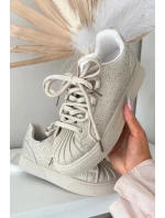 Ozdobené dámské tenisky béžové model 21834860 - Boto Ozdobené dámské tenisky béžové model 21834860 - Boto