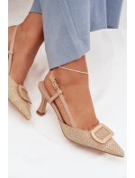 Dámské sandály na podpatku s ozdobným prvkem Nude Eslina