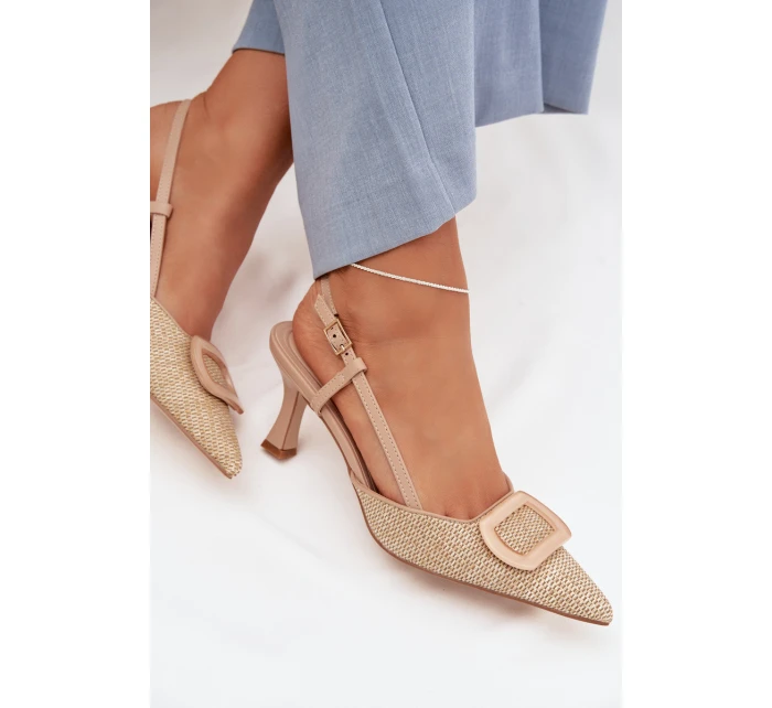 Dámské sandály na podpatku s ozdobným prvkem Nude Eslina