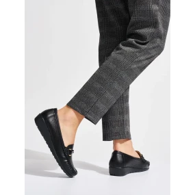 Luxusní  mokasíny černé dámské platforma