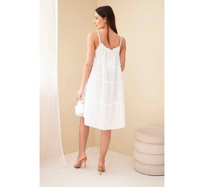 Dámské bavlněné šaty na ramínka s volánky bílá