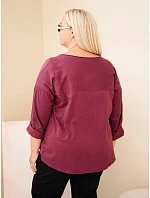 Dámská bavlněná halenka Plus Size s potiskem a výstřihem do U švestková Dámská bavlněná halenka Plus Size s potiskem a výstřihem do U švestková