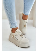 Dámské Kožené Sneakersy Na Platformě S A Béžové model 21675580 - VINCEZA Dámské Kožené Sneakersy Na Platformě S A Béžové model 21675580 - VINCEZA