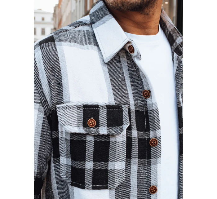 Pánská černobílá kostkovaná flanelová košile FashionStreet DX2673