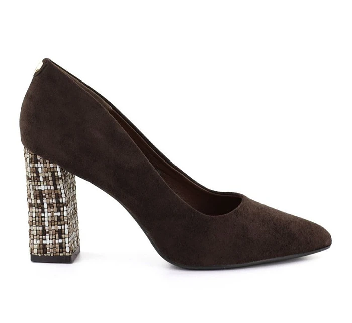 Čokoládové semišové lodičky na jehlovém podpatku Sergio model 22078955 - LEONE