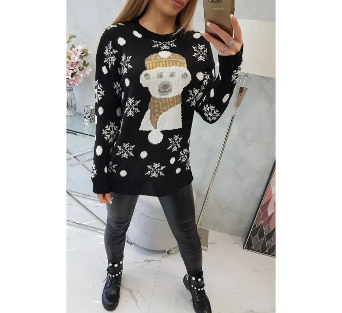 Vánoční svetr s medvídkem černý Vánoční svetr s medvídkem černý