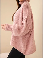 Dámský oversize svetr s přídavkem se a širokými rukávy tmavý pudrově růžová model 22391384 - K-Fashion Dámský oversize svetr s přídavkem se a širokými rukávy tmavý pudrově růžová model 22391384 - K-Fashion