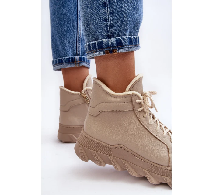 Kožené Boty Dámské Na Platformě Bežové Lemar model 21638483 - Boto