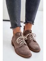 Semišové Polobotky Šněrovací Na Plochém Podpatku Tmavě Béžové model 21670931 - Zazoo
