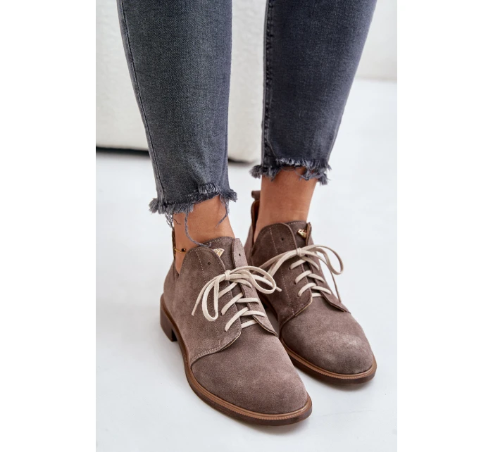 Semišové Polobotky Šněrovací Na Plochém Podpatku Tmavě Béžové model 21670931 - Zazoo