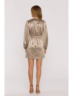 Saténové mini šaty s rukávy zlaté model 21479312 - Moe