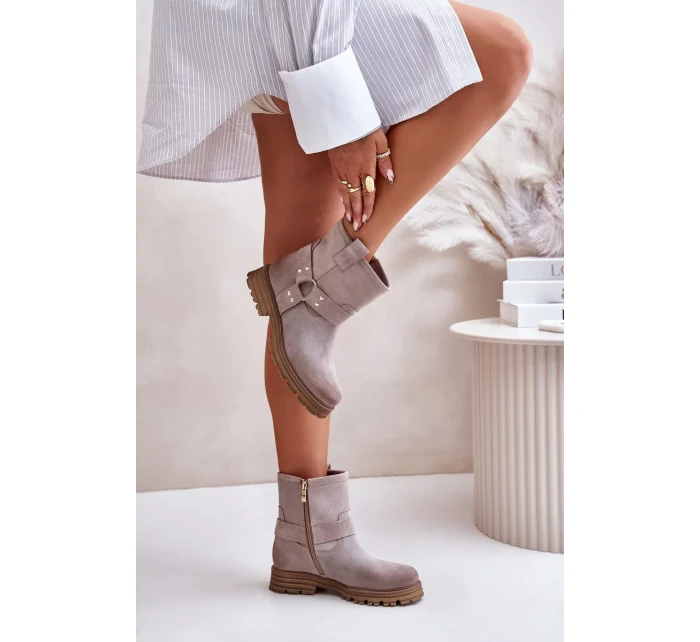 Semišové Dámské Kotníkové Boty Na Plochém Podpatku Lewski Cappuccino