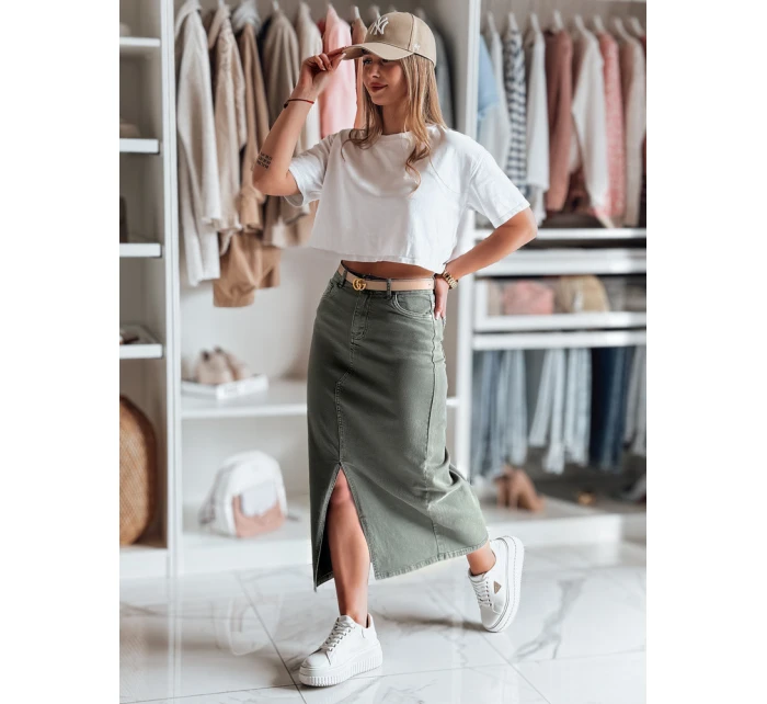 Džínová maxi sukně s rozparkem MIDIWAY zelená FashionStreet CY0489