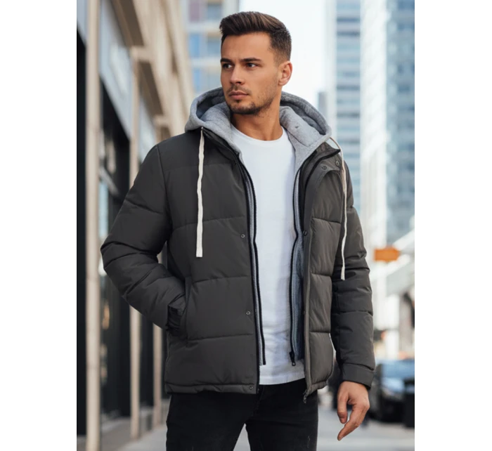 Pánská prošívaná zimní bunda s kapucí tmavě šedá FashionStreet TX5103