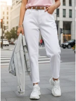 damskie mom fit z paskiem białe model 22016737 - FashionStreet