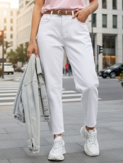 damskie mom fit z paskiem białe model 22016737 - FashionStreet