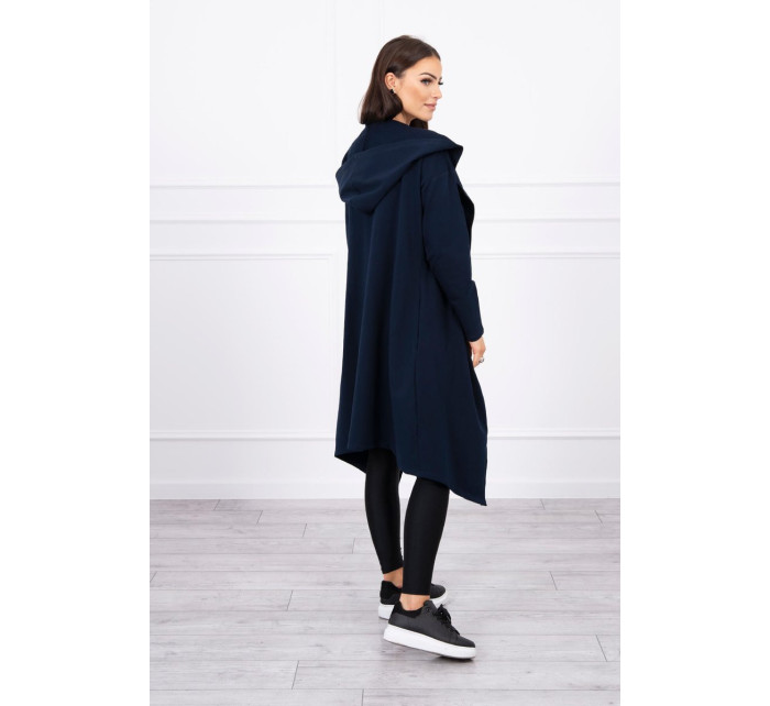 Dlouhý kabát s kapucí tmavě modrý