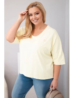 Dámská bavlněná oversize halenka Plus Size s výstřihem do V žlutá