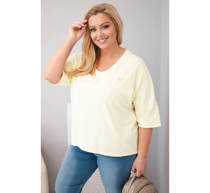Dámská bavlněná oversize halenka Plus Size s výstřihem do V žlutá