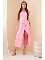 Dámské bavlněné midi šaty bez rukávů s řasením světle růžové Dámské bavlněné midi šaty bez rukávů s řasením světle růžové