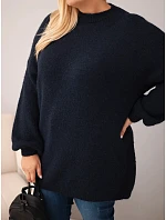 Dámský svetr Plus Size volného střihu s dlouhým rukávem modrý