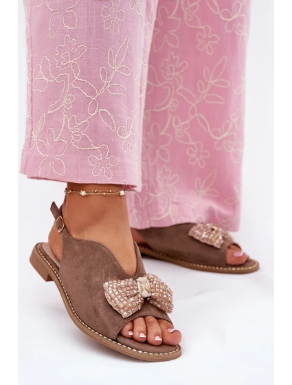 Dámské Sandály S Mašlí Na Plochém Podpatku Béžové model 21696716 - S.Barski