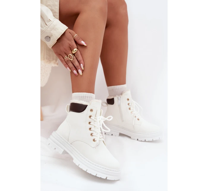 Dámské Zateplené Kozačky Na Zip Bílé Tharika