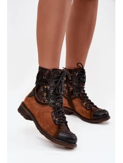 Kožené dámské kotníkové boty z pravé kůže na nízkém podpatku model 21713998 camel - Maciejka