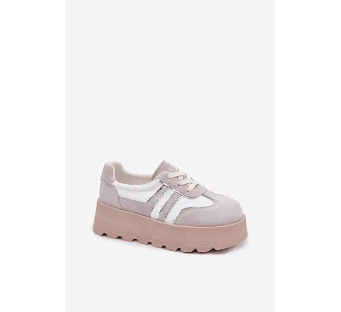 Semišové tenisky na platformě model 22095152 bílé - Goe