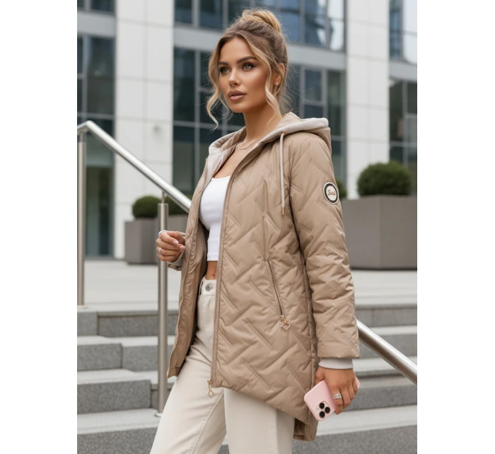 Dámská přechodná prošívaná bunda s prodlouženým střihem béžová TY5612 Dámská přechodná prošívaná bunda s prodlouženým střihem béžová TY5612