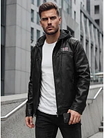 Kurtka męska z ekoskóry ocieplana z kapturem czarna model 22542442 - FashionStreet Kurtka męska z ekoskóry ocieplana z kapturem czarna model 22542442 - FashionStreet