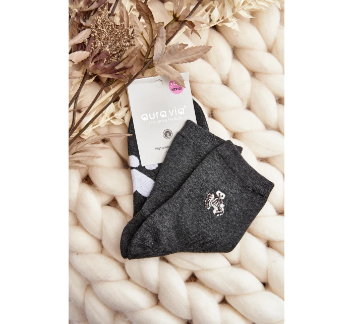Dámské bavlněné ponožky s potiskem model 21645087 tmavě šedé - Aura.via