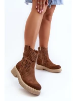 Semišové Dámské Botky na Ploché Podrážce Hnědé model 21652397 - Zazoo