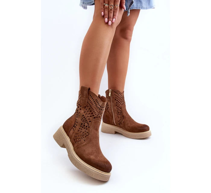 Semišové Dámské Botky na Ploché Podrážce Hnědé model 21652397 - Zazoo