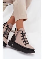 Kožené dámské kotníčkové boty na platformě s vyhříváním Artiker 55C0884 Béžové