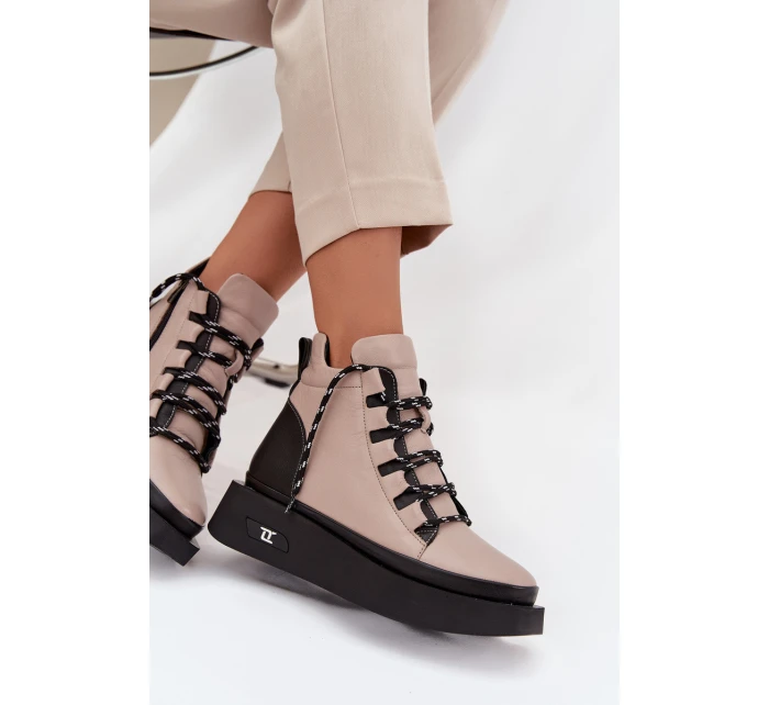 Kožené dámské kotníčkové boty na platformě s vyhříváním Artiker 55C0884 Béžové