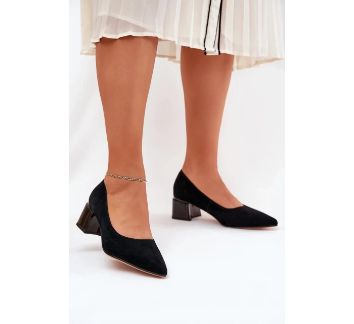 Dámské semišové lodičky s špičatou špičkou Vinceza – černé Dámské semišové lodičky s špičatou špičkou Vinceza – černé