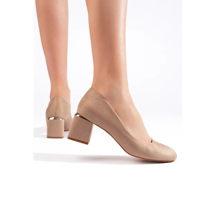 Praktické hnědé dámské lodičky na širokém podpatku Praktické hnědé dámské lodičky na širokém podpatku