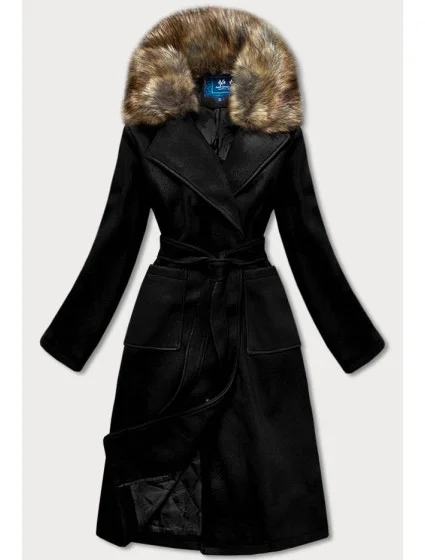 Černý dámský kabát s kožíškem (SASKIA) Černý dámský kabát s kožíškem (SASKIA)