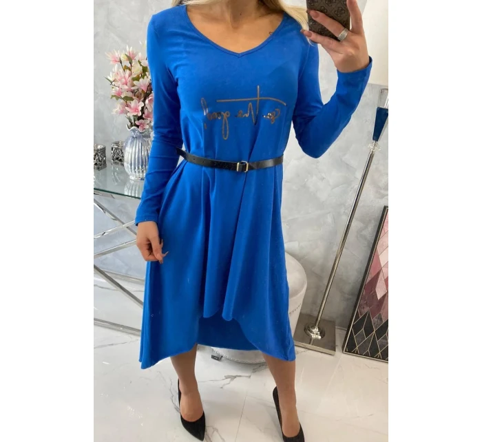 Šaty s ozdobným páskem a nápisem cornflower blue Šaty s ozdobným páskem a nápisem cornflower blue