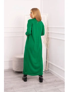 Sweter długi kardigan wiązany w talii zielony