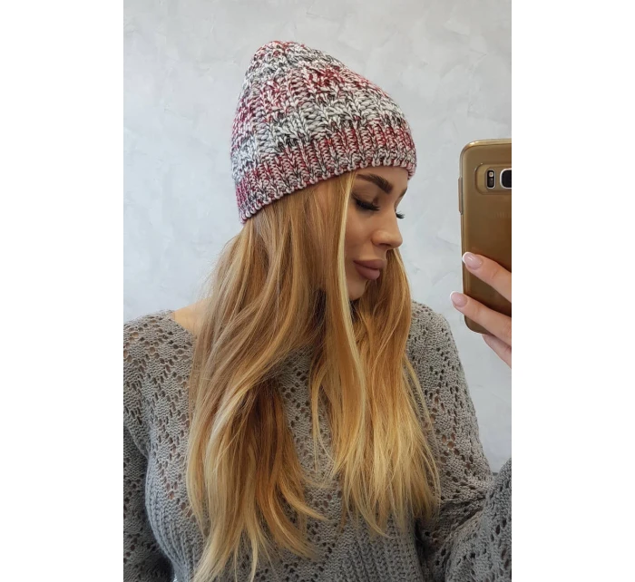 Fleecová čepice Melisa K241 burgundy+grey