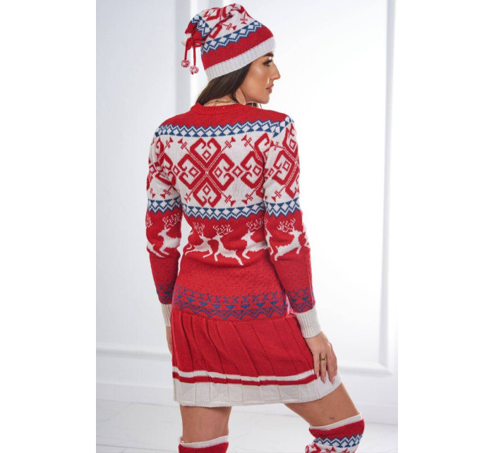 Vánoční set model 19002132 svetr + čepice + podkolenky červené - K-Fashion
