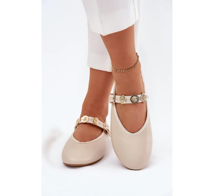 Dámské Baletky S Páskem A Zlatými Přezkami Béžové model 21699396 - Boto