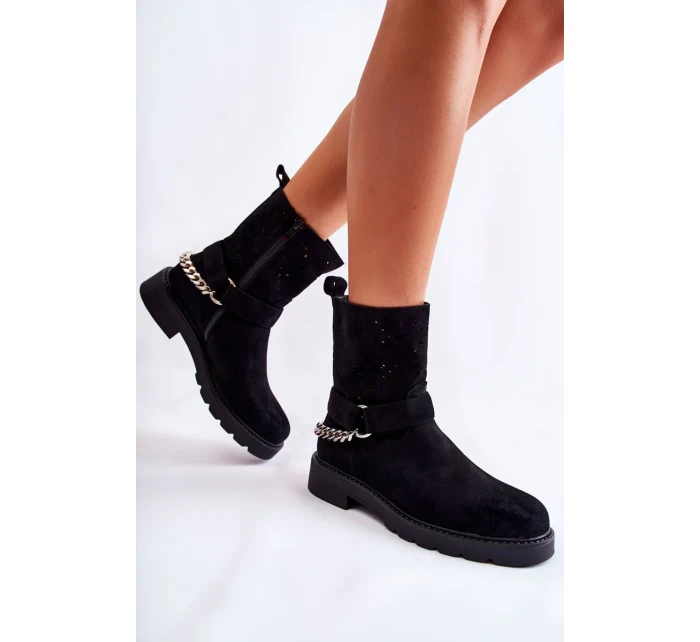 Prolamované Botičky Se Zipem S řetízkem Černá Chantelle Prolamované Botičky Se Zipem S řetízkem Černá Chantelle