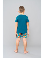 Chlapecké pyžamo Crab, krátký rukáv, krátké kalhoty - modrozelená/potisk
