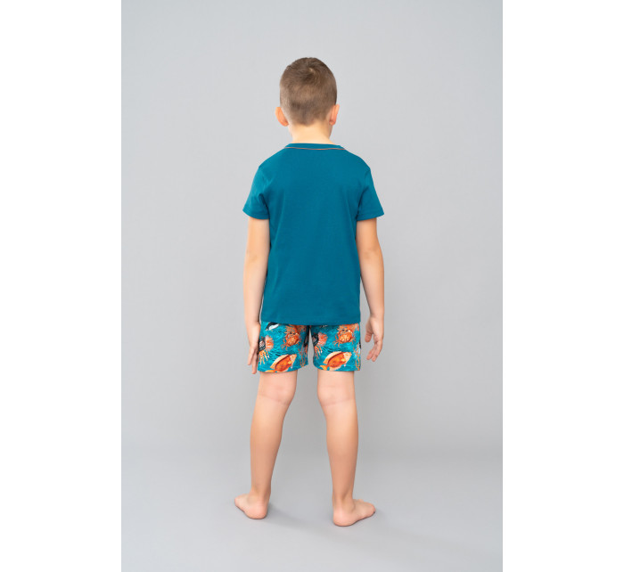 Chlapecké pyžamo Crab, krátký rukáv, krátké kalhoty - modrozelená/potisk