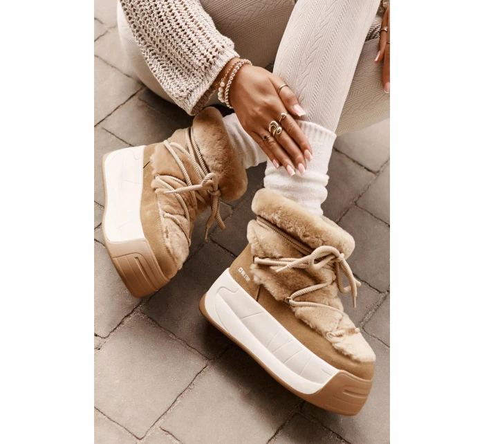 Kožené Dámské Sněhule Na Silné Podešvi S Kožešinou Big Star Hnědé