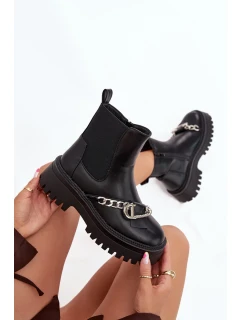 Dámské kotníkové boty Marvella na platformě s řetízkem – černé