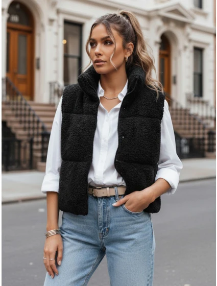 Dámská vesta z ovčí kůže BEEWARM černá FashionStreet TY3845